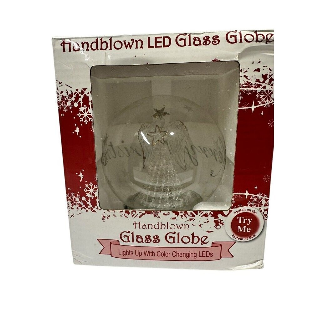 Christmas Hand Blown Glass Angel Nativity Snow Globe Color Change LED Lights NEW